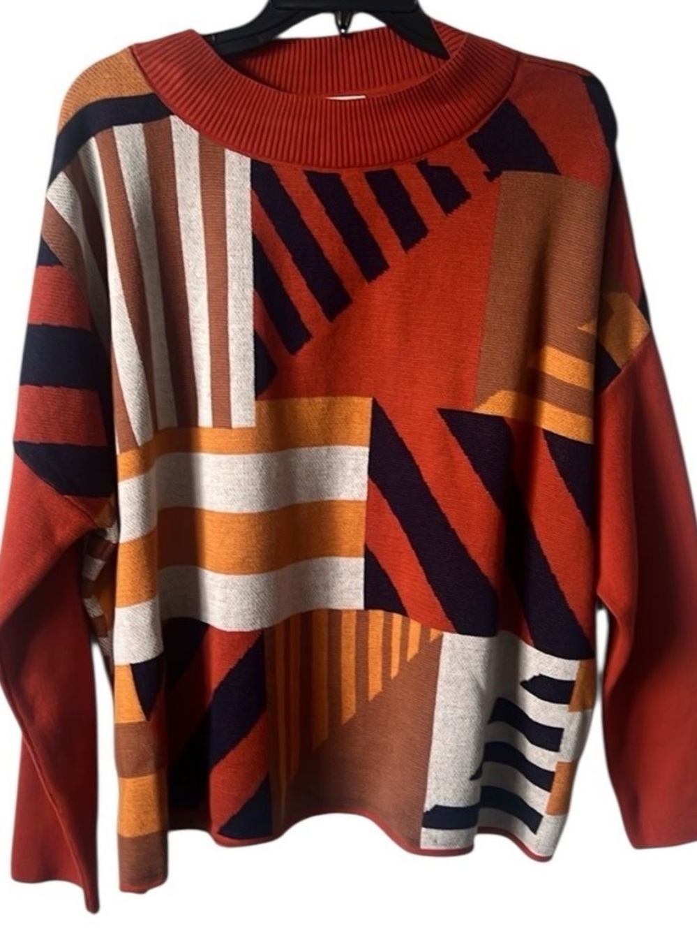 NWT SKFK Karle Organic Cotton Geometric Knit Sweater Boxy Pullover Size US 12
